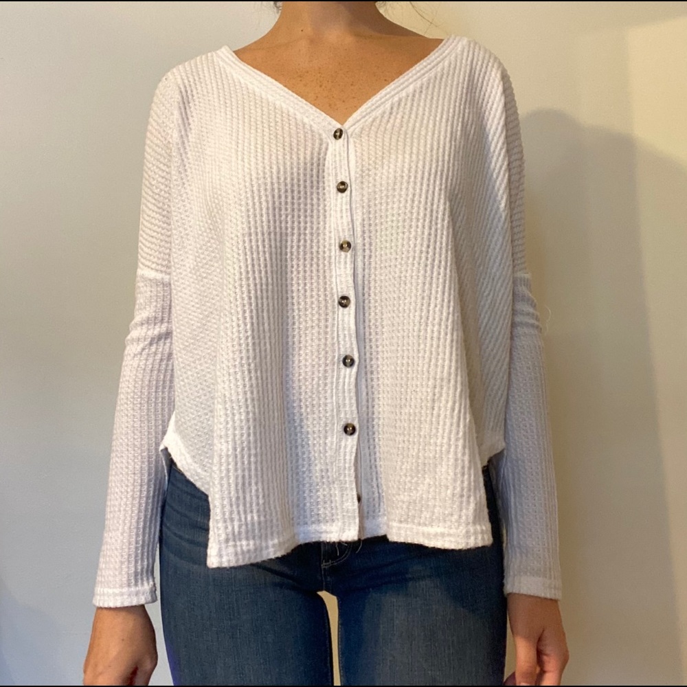 Free People Inspired Waffle Knit long Sleeve Tee